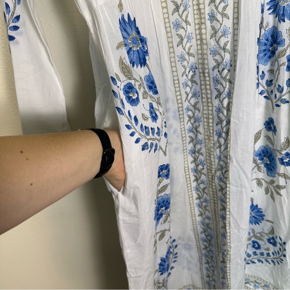 THE COMPANY STORE Bohemian Voile Printed Blue & White Caftan Dress - Picture 5 of 8